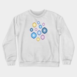 Lanterns | Mid Autumn Festival | Blue Yellow Pink | White Crewneck Sweatshirt